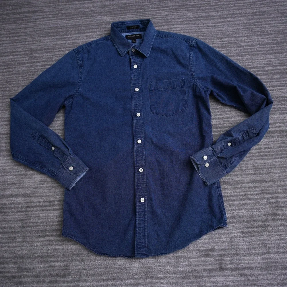 Banana Republic Men Slim Fit Denim Button Down Shirt Small Dark Wash Blue Indigo